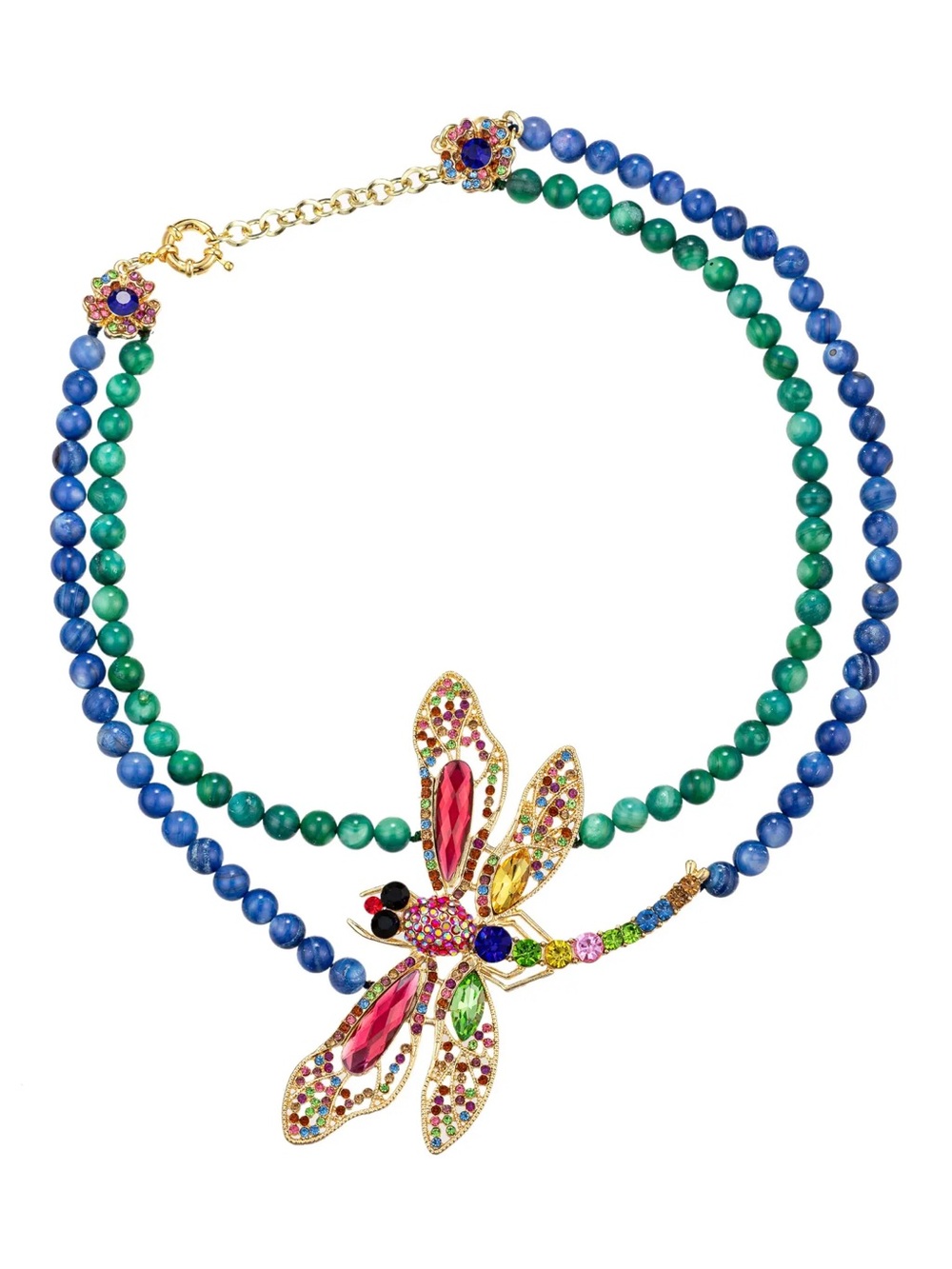 Eye Candy Crystal Dragonfly Agate Beaded Statement Necklace